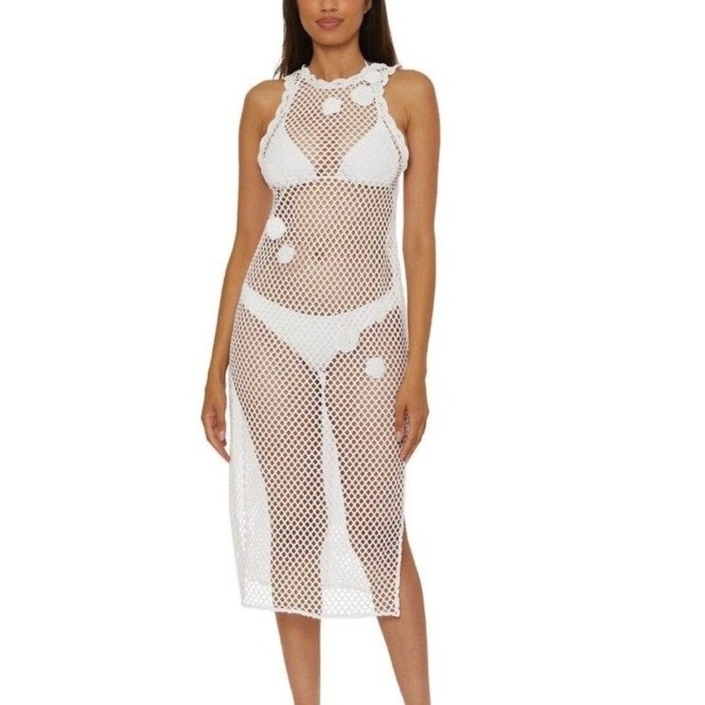 BECCA White Crochet Mesh Cover-Up One-Piece Swim Dress